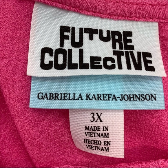 Future Collective Top Woman 3X Pink Boho Empire Puff Sleeve Square Neck Key Hole - Picture 7 of 10